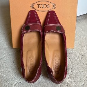Tod’s Red Suede Block Heel size 38.